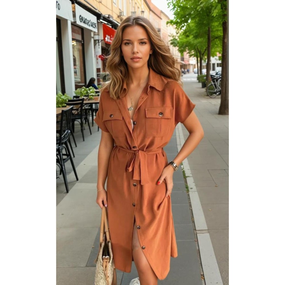 Pasaklı Giyim Pasaklı Giyim Kadın Safari Elbise Kiremit - Premium Kadın Giyim