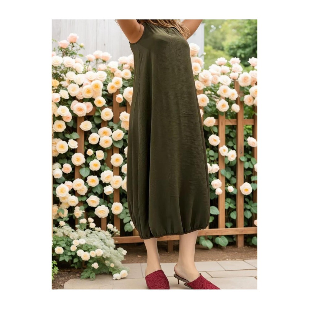 Pasaklı Giyim Pasaklı Giyim Kadın Eteği Lastikli Aerobin Yazlık Elbise Haki - Premium Kadın Giyim