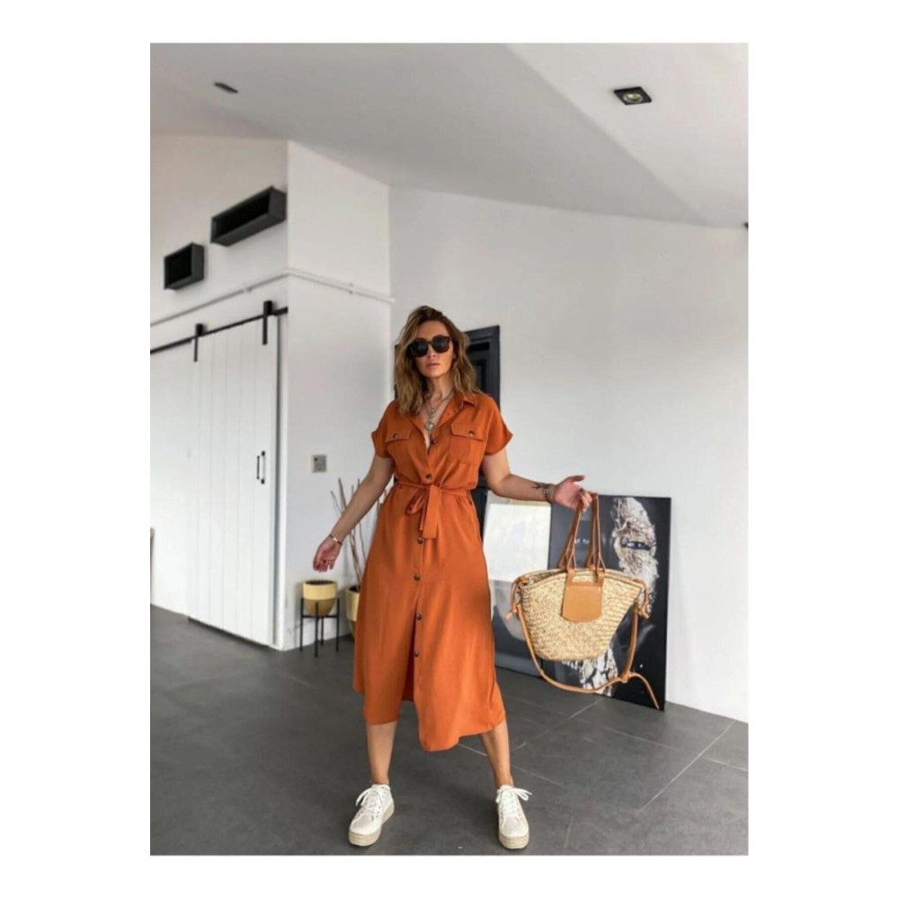 Pasaklı Giyim Pasaklı Giyim Kadın Safari Elbise Kiremit - Premium Kadın Giyim