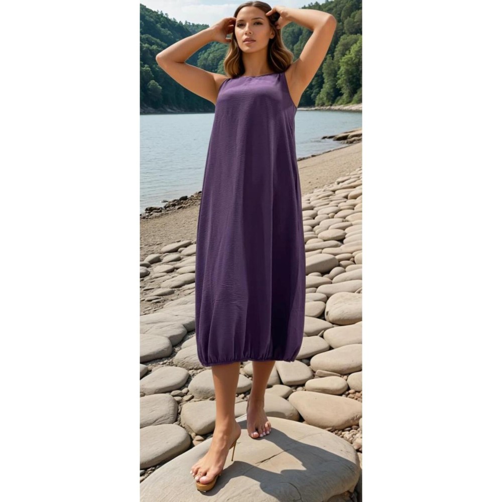 Pasaklı Giyim Pasaklı Giyim Kadın Eteği Lastikli Aerobin Yazlık Elbise Lila - Premium Kadın Giyim