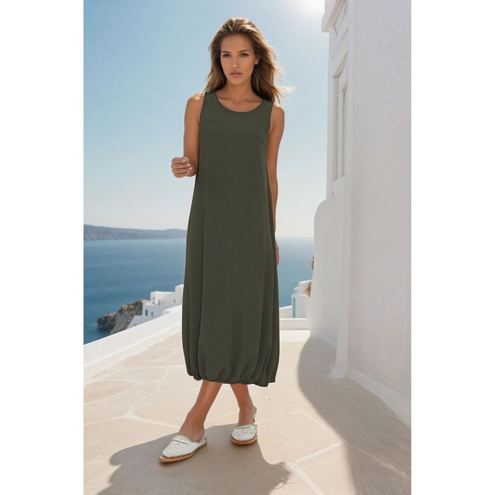 Pasaklı Giyim Pasaklı Giyim Kadın Eteği Lastikli Aerobin Yazlık Elbise Haki - Premium Kadın Giyim