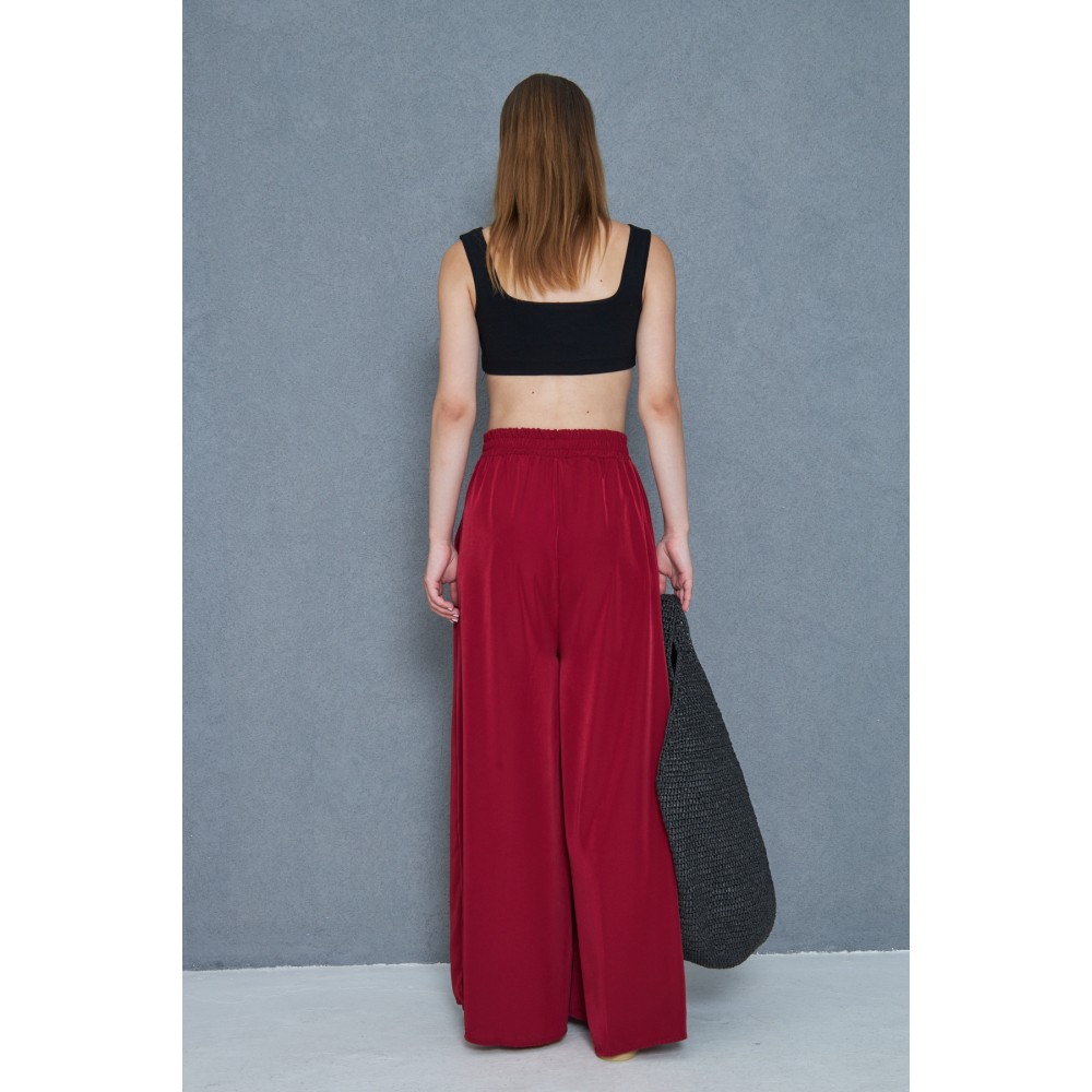 Pasaklı Giyim Pasaklı Giyim Beli Lastikli Tensel Kumaş Pantolon Bordo - Premium Kadın Giyim