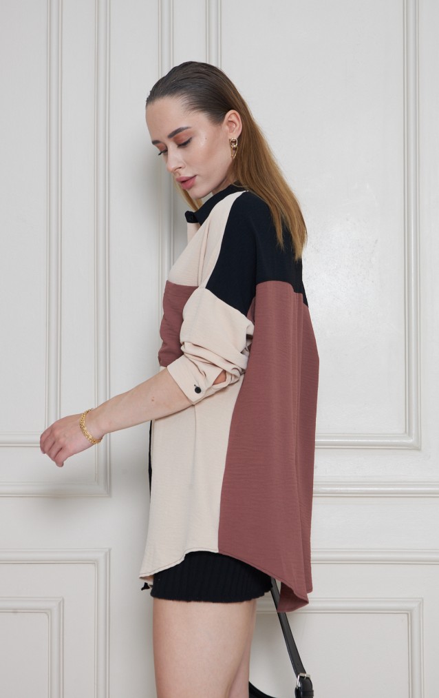 Pasaklı Giyim Kadın İki Renkli Gömlek 3071264 Siyah-Bej