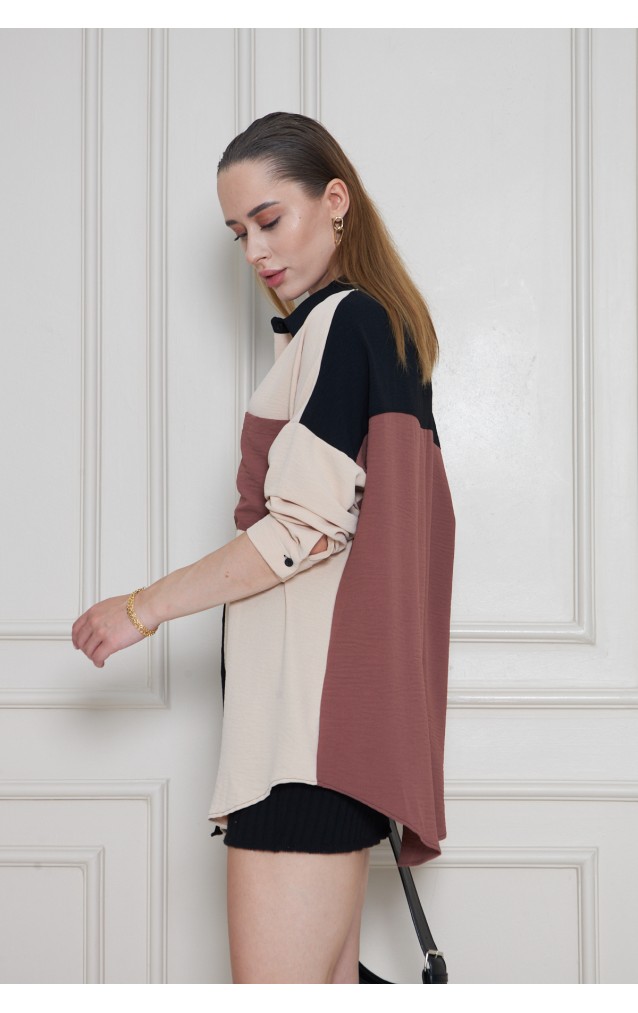 Pasaklı Giyim Kadın İki Renkli Gömlek 3071264 Siyah-Bej