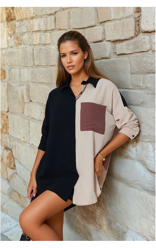 Pasaklı Giyim Kadın İki Renkli Gömlek 3071264 Siyah-Bej