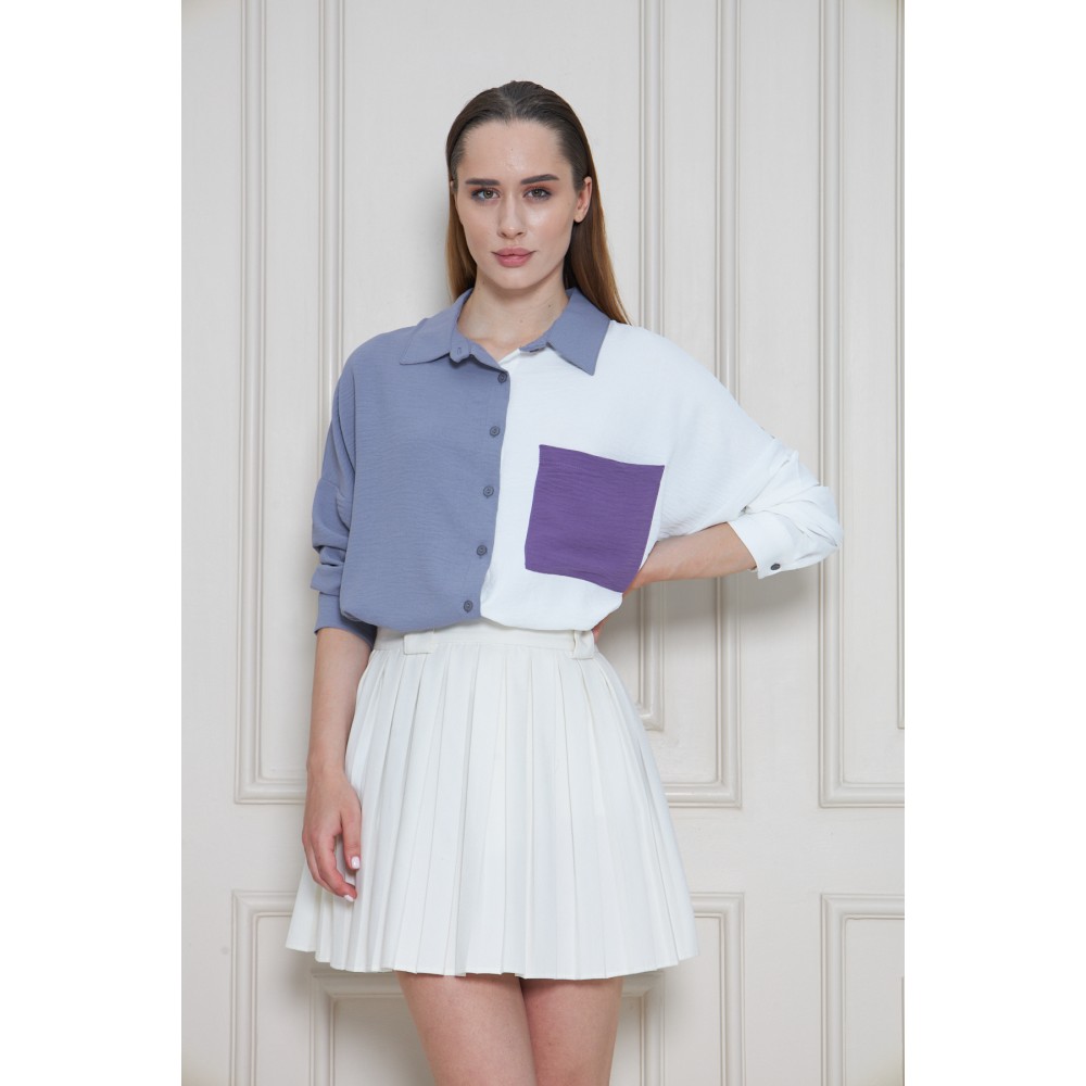 Pasaklı Giyim Pasaklı Giyim Kadın İki Renkli Gömlek Gri-Mor - Premium Kadın Giyim