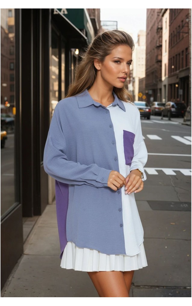 Pasaklı Giyim Kadın İki Renkli Gömlek 3071264 Gri-Mor