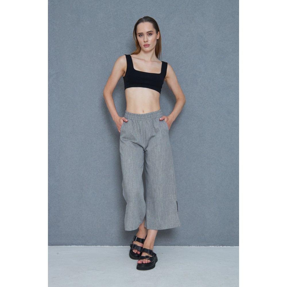 Pasaklı Giyim Pasaklı Giyim Kadın Keten Kapri Pantolon Siyah - Premium Kadın Giyim