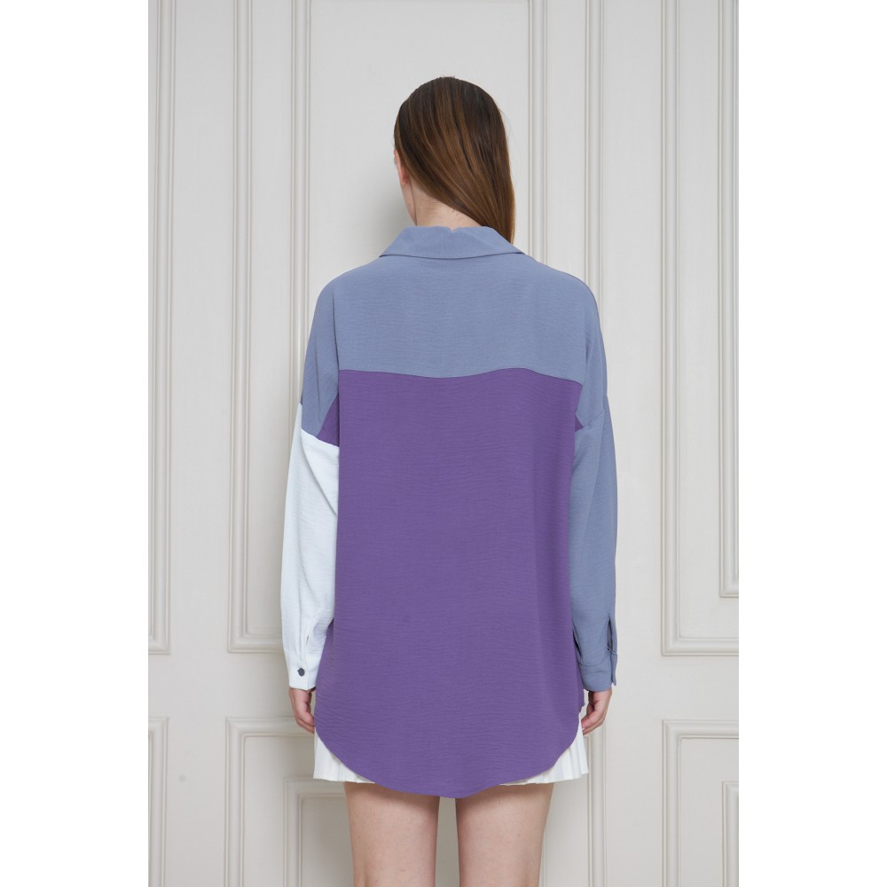 Pasaklı Giyim Pasaklı Giyim Kadın İki Renkli Gömlek Gri-Mor - Premium Kadın Giyim