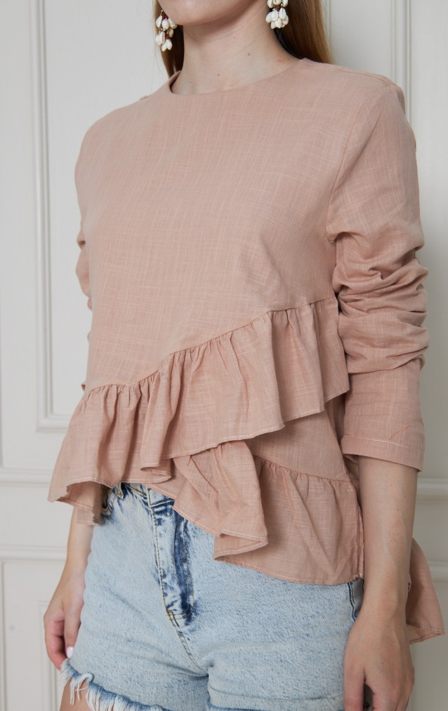 Pasaklı Giyim Kadın Fırfırlı Keten Bluz 3571319 Vizon