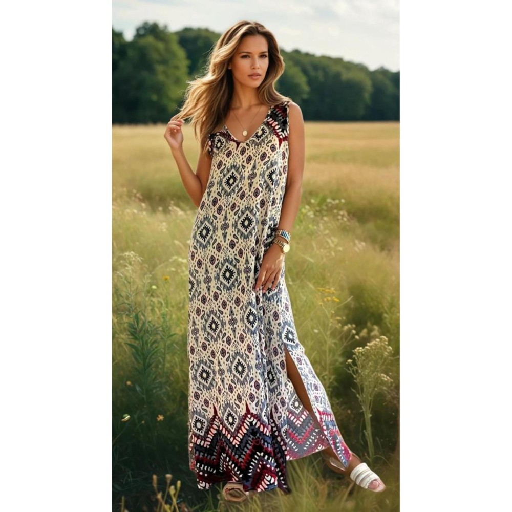 Pasaklı Giyim Pasaklı Giyim Kadın Viskon Bohem Elbise Gri - Premium Kadın Giyim