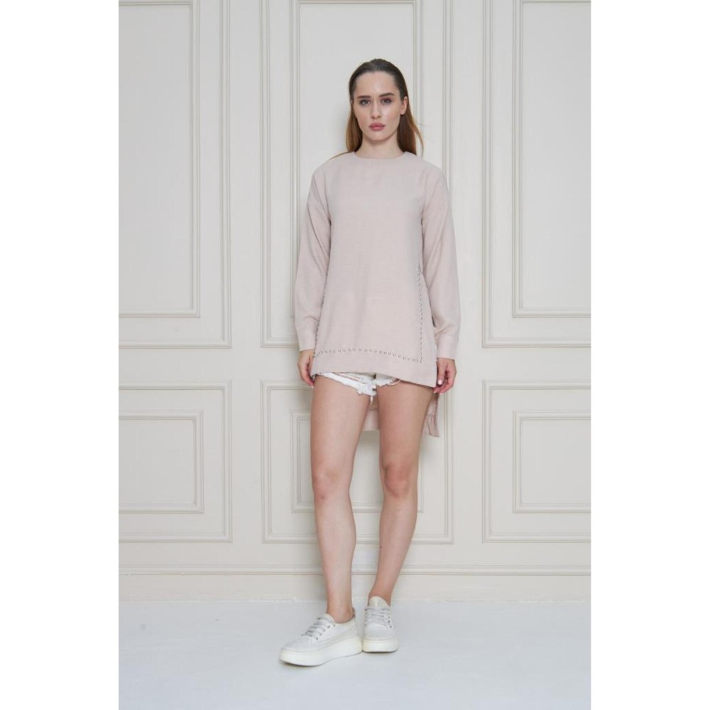 Pasaklı Giyim Pasaklı Giyim Kadın Premium Bambu Keten İncili Tunik Taş - Premium Kadın Giyim