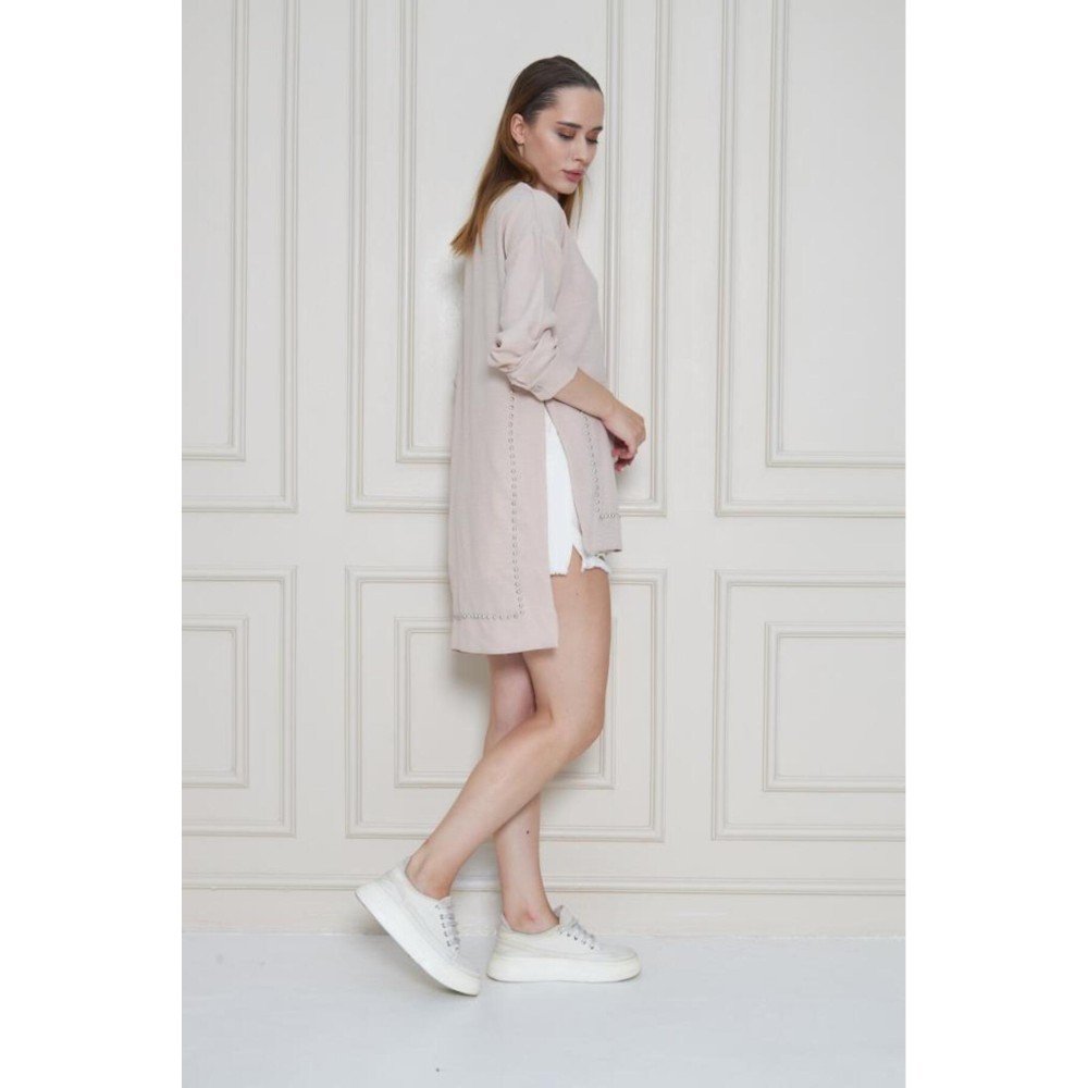 Pasaklı Giyim Pasaklı Giyim Kadın Premium Bambu Keten İncili Tunik Taş - Premium Kadın Giyim