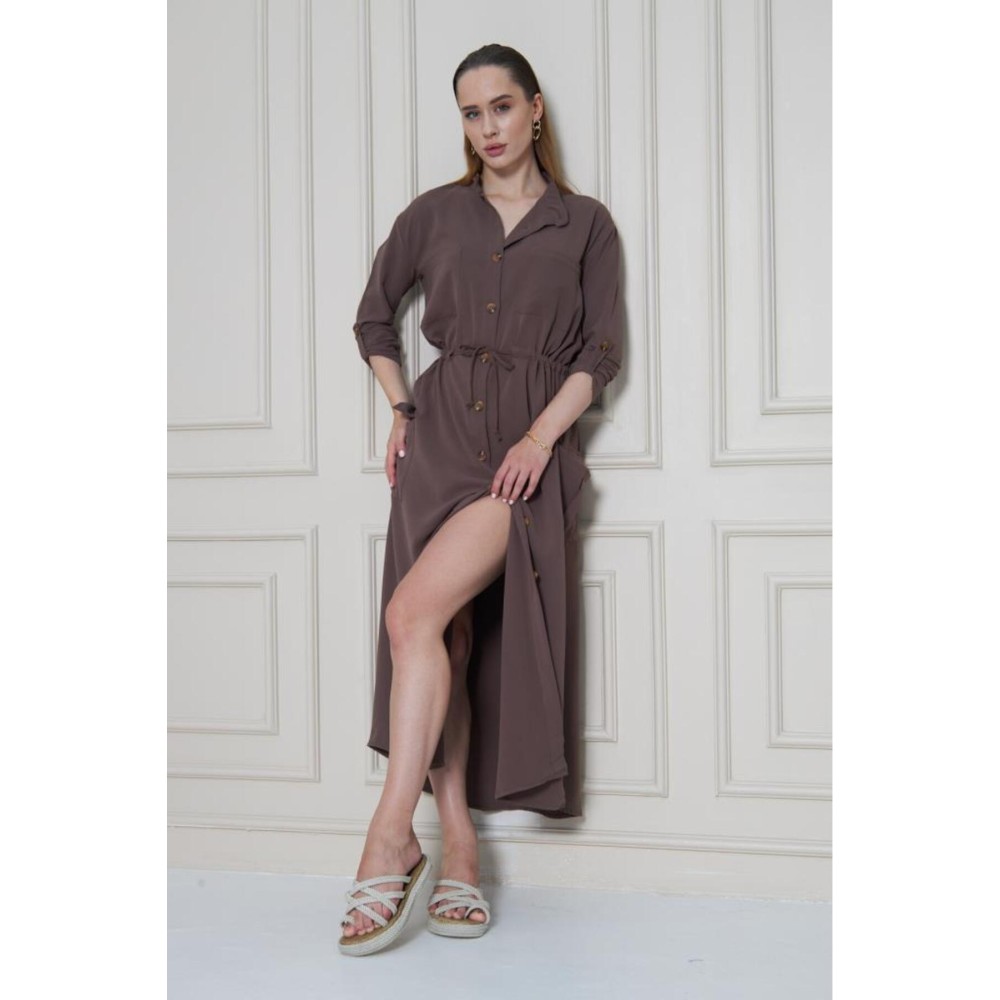 Pasaklı Giyim Pasaklı Giyim Kadın Premium Krep Elbise Kahverengi - Premium Kadın Giyim