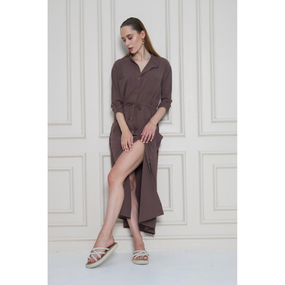 Pasaklı Giyim Pasaklı Giyim Kadın Premium Krep Elbise Kahverengi - Premium Kadın Giyim