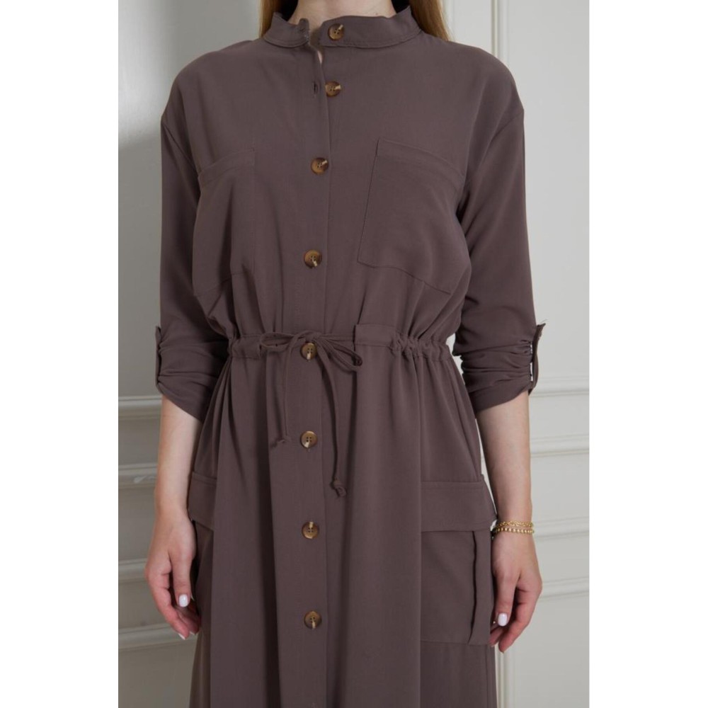 Pasaklı Giyim Pasaklı Giyim Kadın Premium Krep Elbise Kahverengi - Premium Kadın Giyim