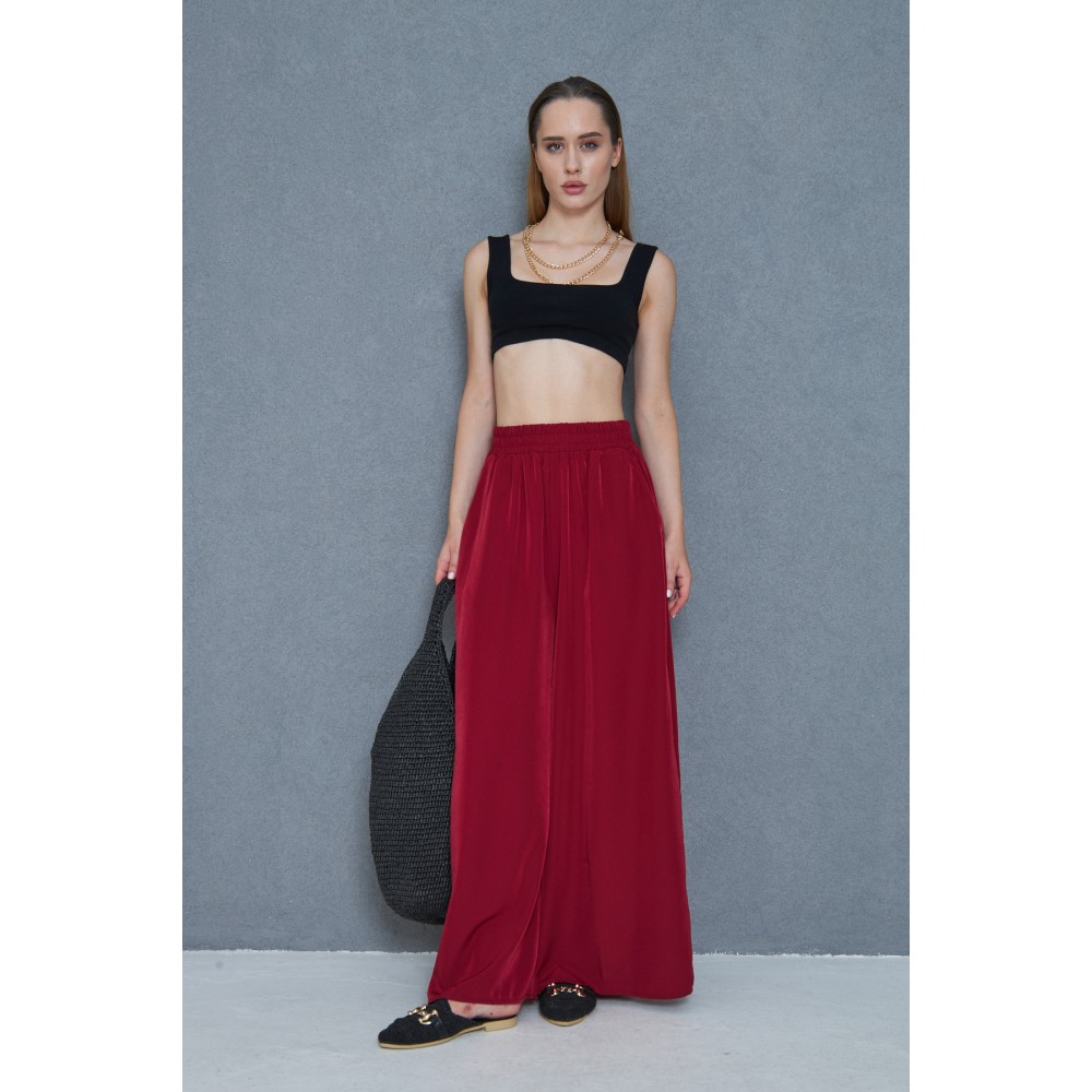 Pasaklı Giyim Pasaklı Giyim Beli Lastikli Tensel Kumaş Pantolon Bordo - Premium Kadın Giyim