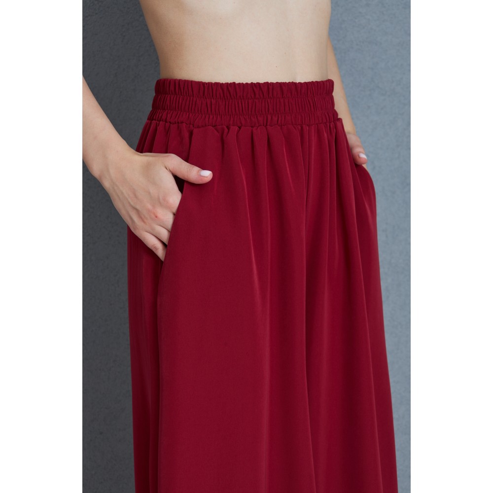 Pasaklı Giyim Pasaklı Giyim Beli Lastikli Tensel Kumaş Pantolon Bordo - Premium Kadın Giyim