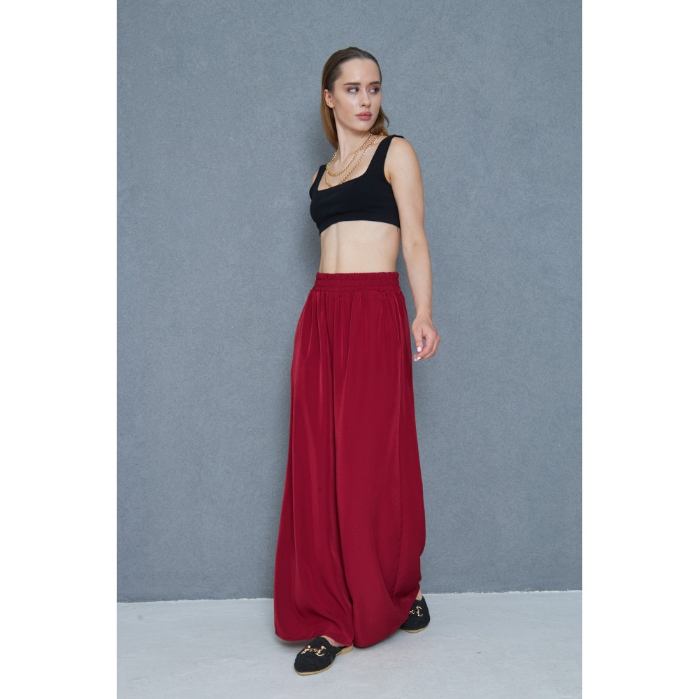 Pasaklı Giyim Pasaklı Giyim Beli Lastikli Tensel Kumaş Pantolon Bordo - Premium Kadın Giyim