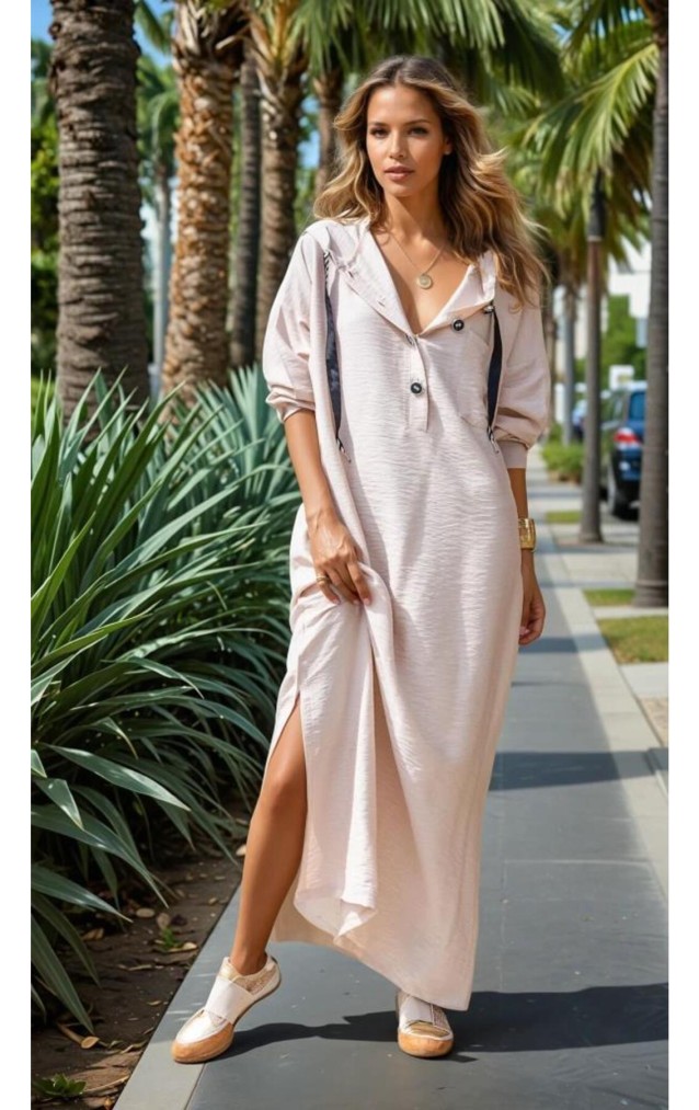 Pasaklı Giyim Kadın Sırtı Baskılı Kapüşonlu Elbise 3225550 Taş