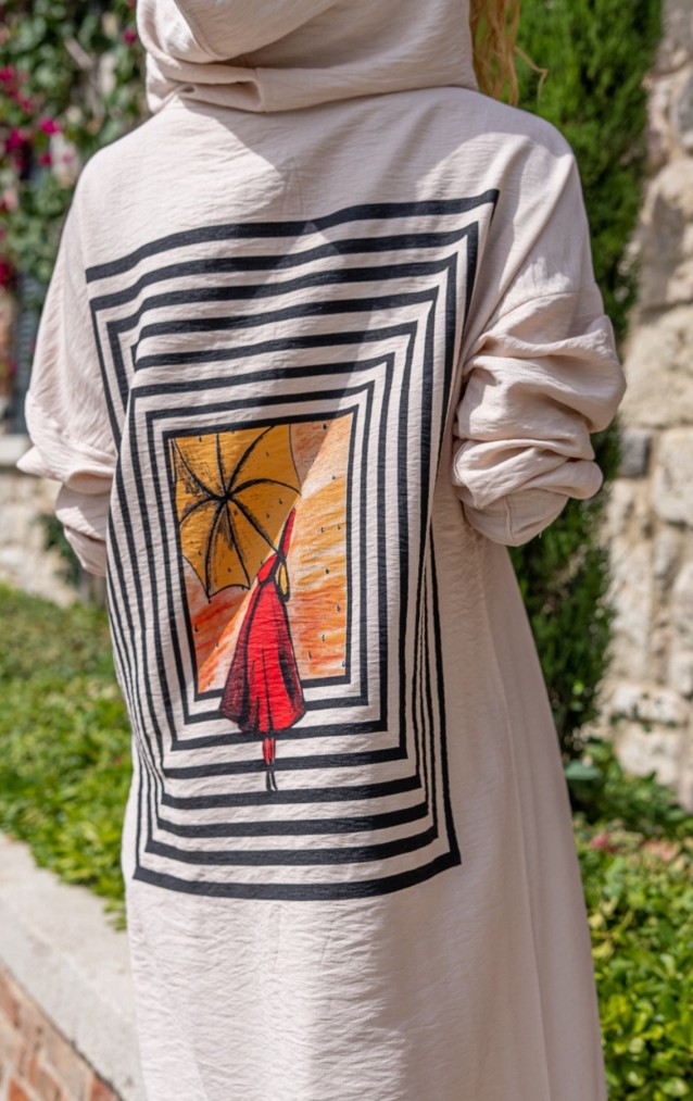 Pasaklı Giyim Kadın Sırtı Baskılı Kapüşonlu Elbise 3225550 Taş