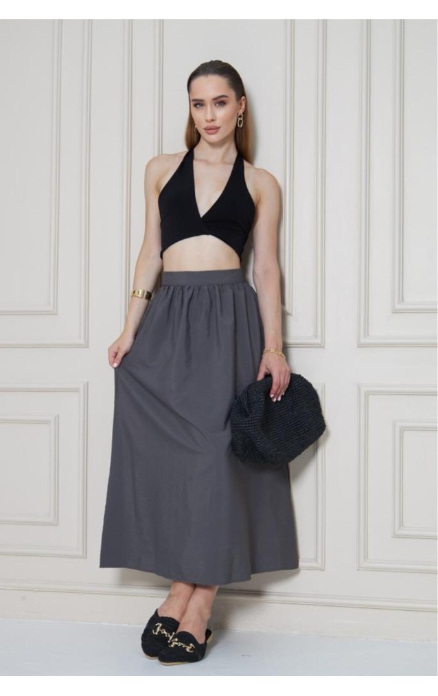 Pasaklı Giyim Kadın Gri Paraşüt Kumaş Yazlık Gizli Fermuarlı Uzun Etek 3730286