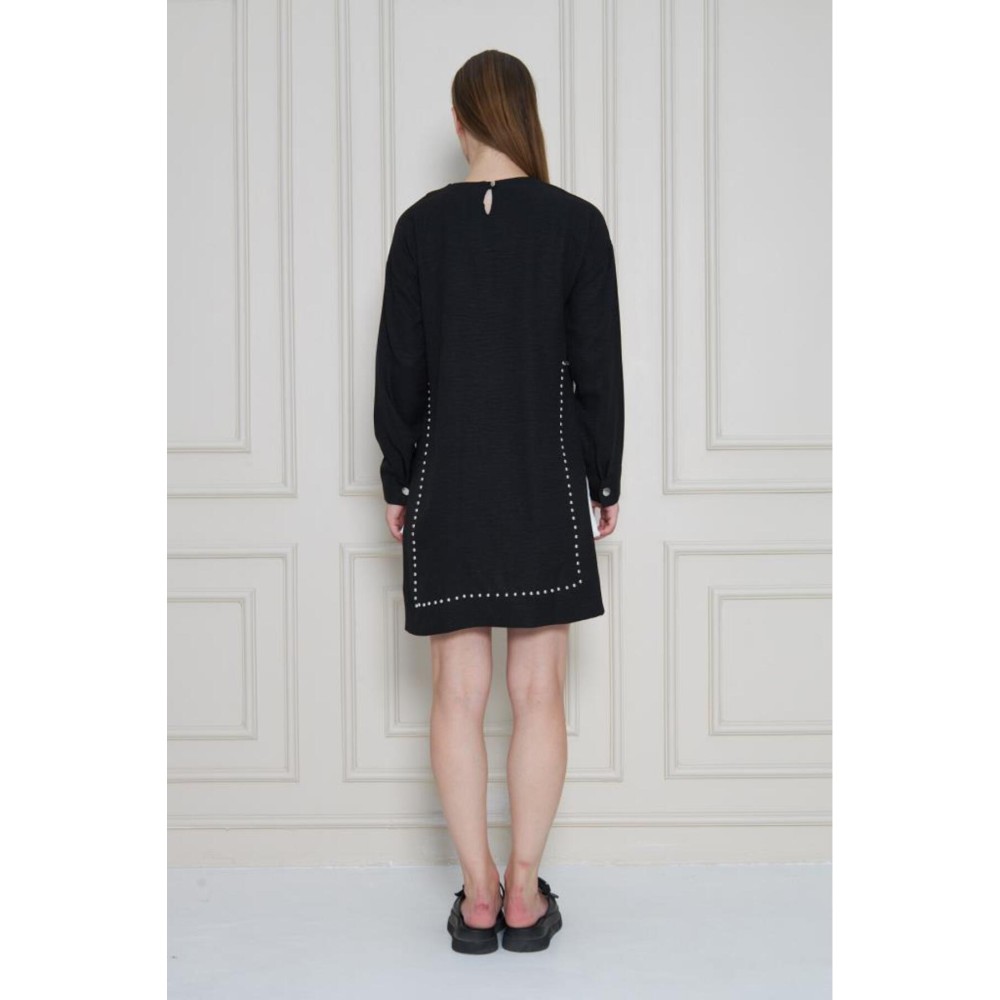 Pasaklı Giyim Pasaklı Giyim Kadın Premium Bambu Keten İncili Tunik Siyah - Premium Kadın Giyim