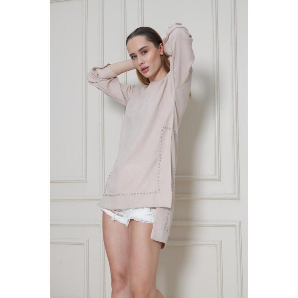 Pasaklı Giyim Pasaklı Giyim Kadın Premium Bambu Keten İncili Tunik Taş - Premium Kadın Giyim