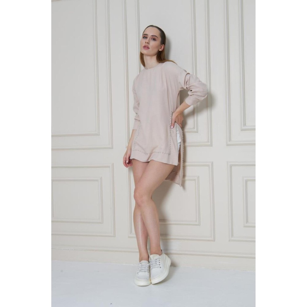 Pasaklı Giyim Pasaklı Giyim Kadın Premium Bambu Keten İncili Tunik Taş - Premium Kadın Giyim