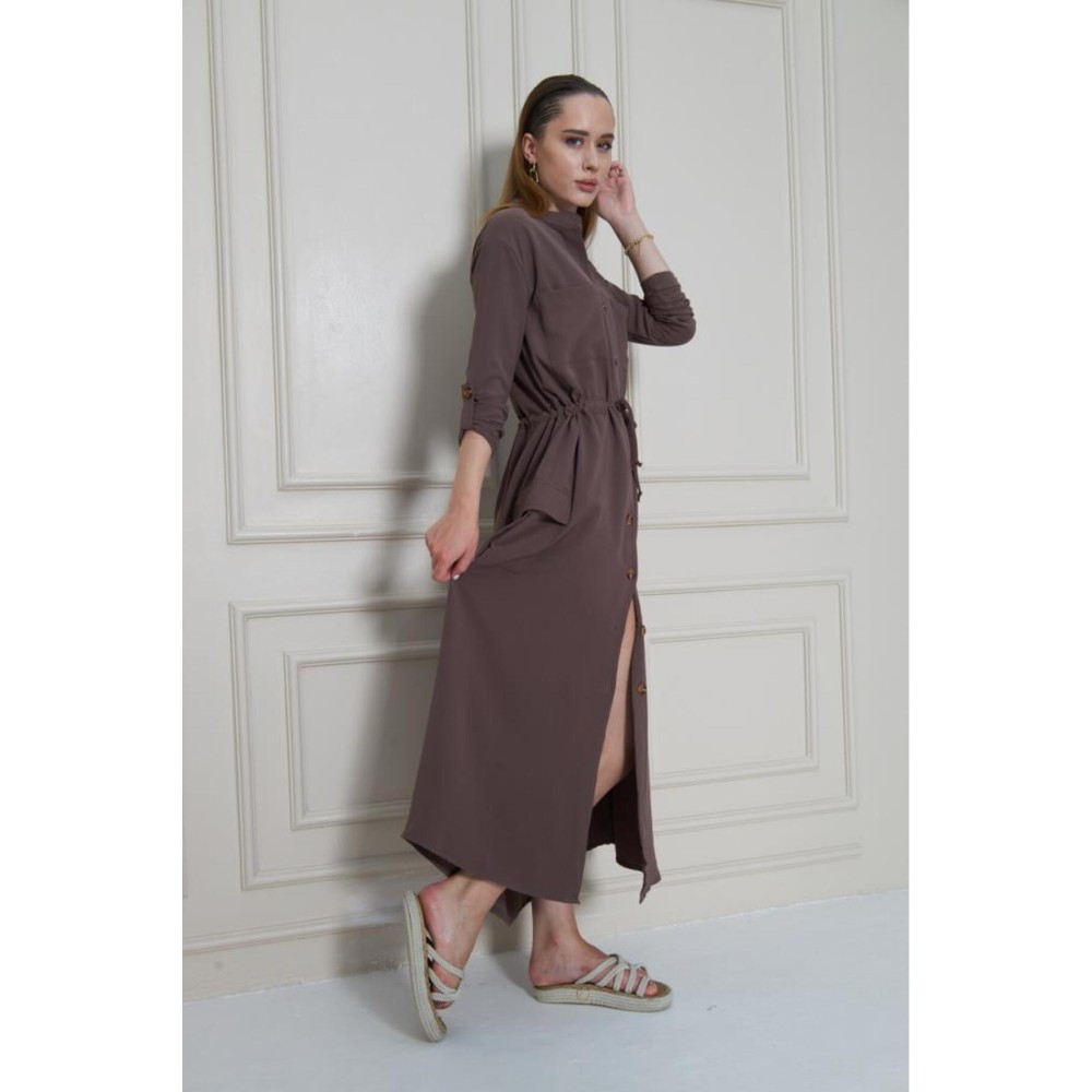 Pasaklı Giyim Pasaklı Giyim Kadın Premium Krep Elbise Kahverengi - Premium Kadın Giyim
