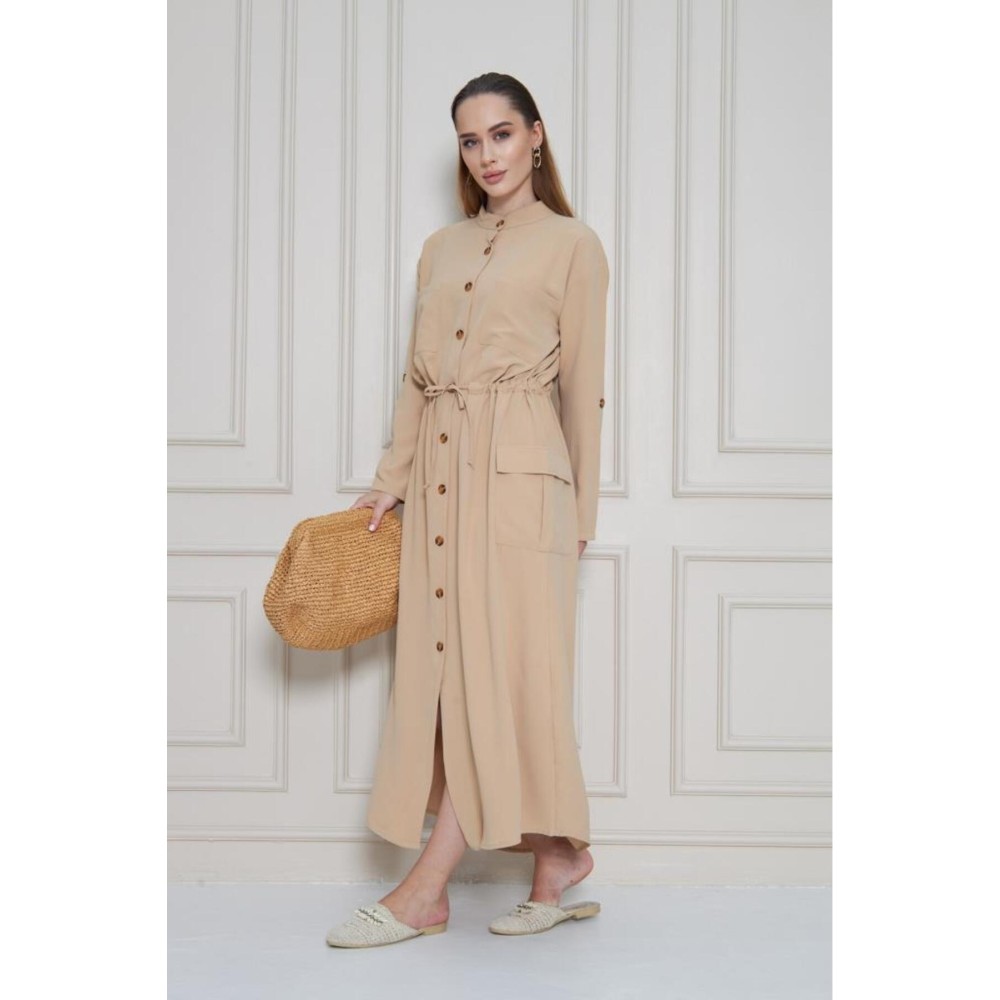 Pasaklı Giyim Pasaklı Giyim Kadın Premium Krep Elbise Bej - Premium Kadın Giyim