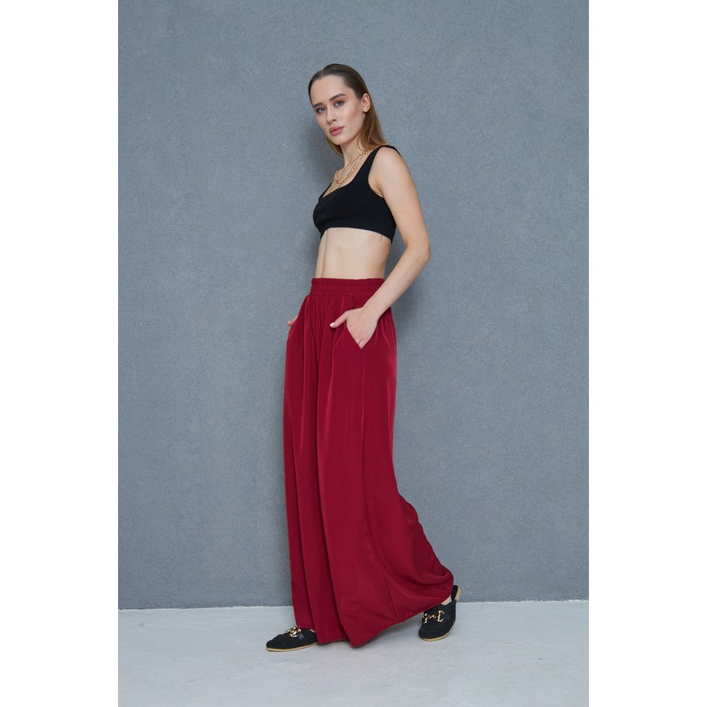 Pasaklı Giyim Pasaklı Giyim Beli Lastikli Tensel Kumaş Pantolon Bordo - Premium Kadın Giyim
