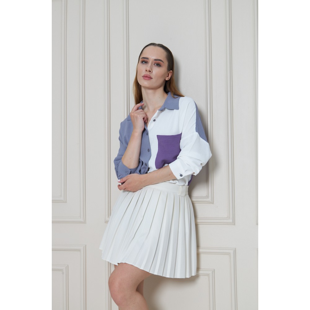 Pasaklı Giyim Pasaklı Giyim Kadın İki Renkli Gömlek Gri-Mor - Premium Kadın Giyim