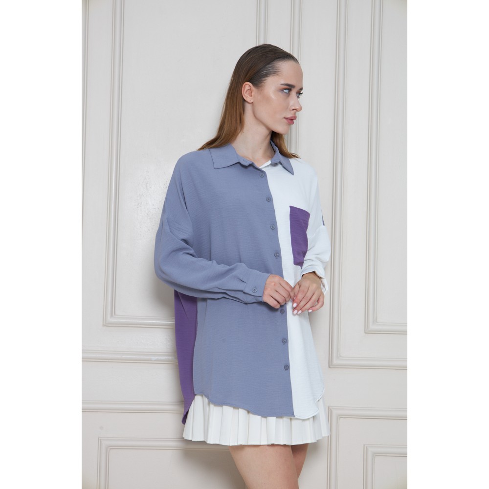Pasaklı Giyim Pasaklı Giyim Kadın İki Renkli Gömlek Gri-Mor - Premium Kadın Giyim