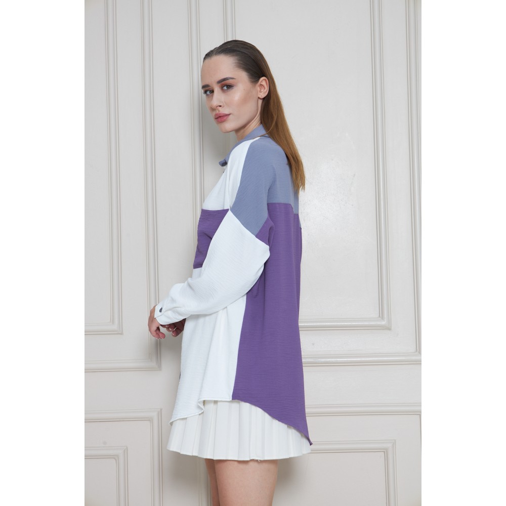 Pasaklı Giyim Pasaklı Giyim Kadın İki Renkli Gömlek Gri-Mor - Premium Kadın Giyim