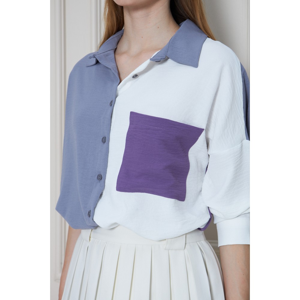 Pasaklı Giyim Pasaklı Giyim Kadın İki Renkli Gömlek Gri-Mor - Premium Kadın Giyim