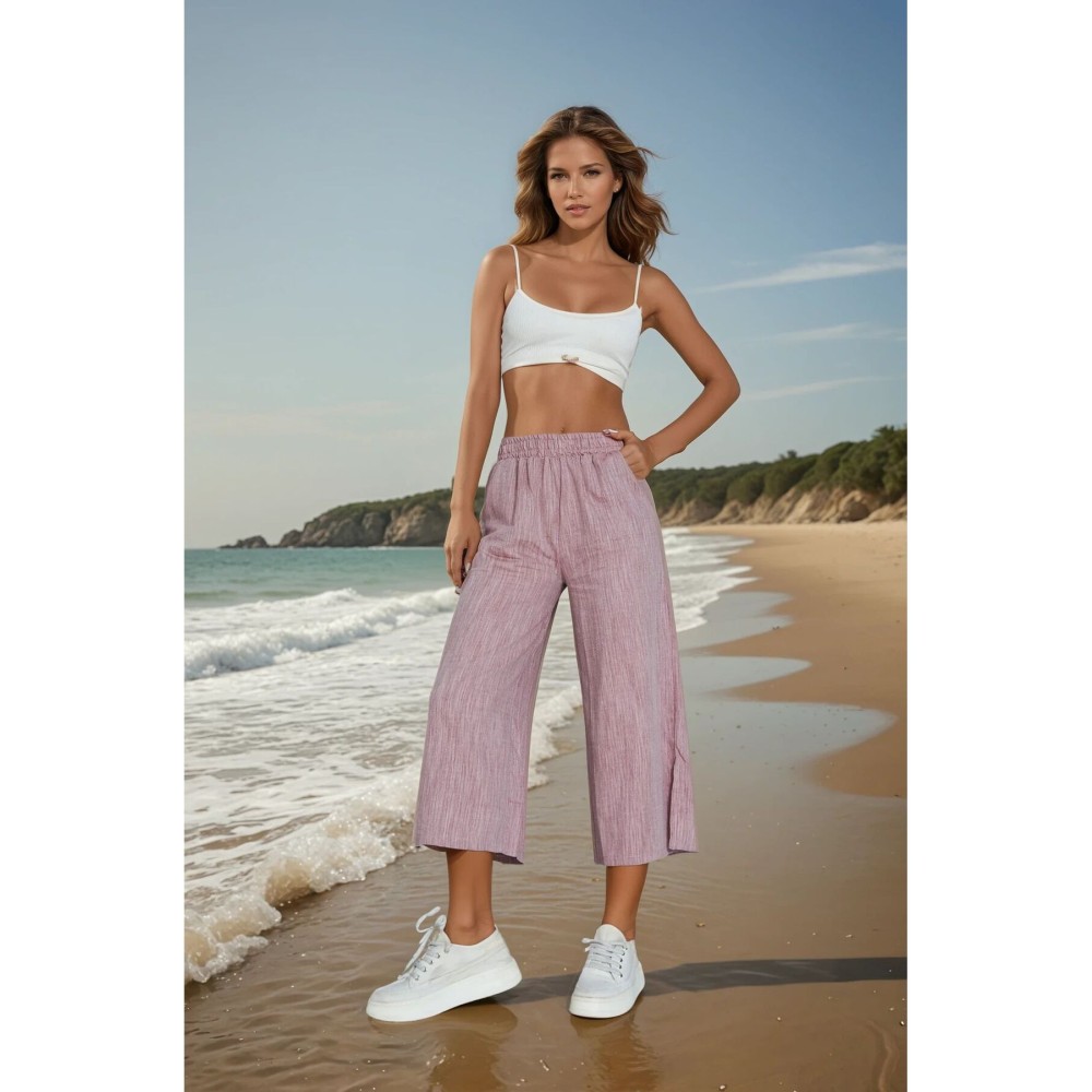 Pasaklı Giyim Pasaklı Giyim Kadın Keten Kapri Pantolon Bordo - Premium Kadın Giyim