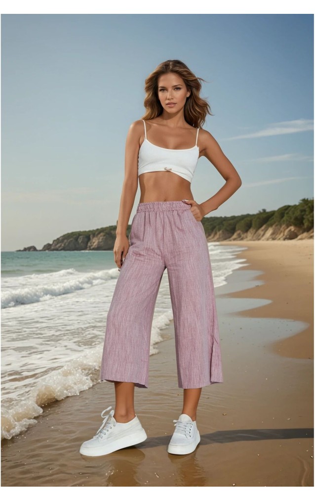 Pasaklı Giyim Kadın Keten Kapri Pantolon 3404209 Bordo