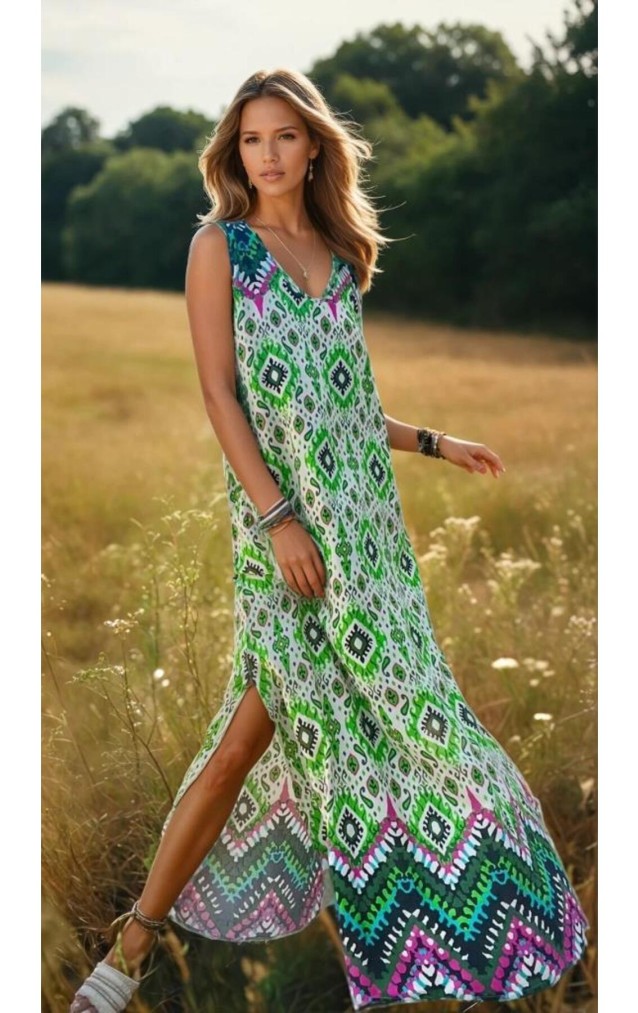 Pasaklı Giyim Kadın Viskon Bohem Elbise 3650286 Yeşil