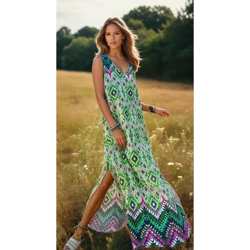 Pasaklı Giyim Pasaklı Giyim Kadın Viskon Bohem Elbise Yeşil - Premium Kadın Giyim