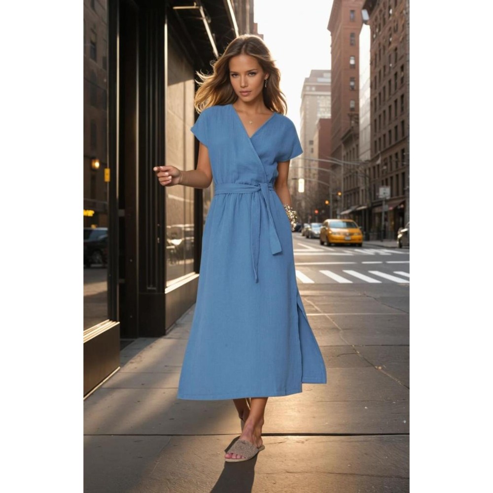 Pasaklı Giyim Pasaklı Giyim Kadın %100 Pamuk Müslin Elbise İndigo - Premium Kadın Giyim