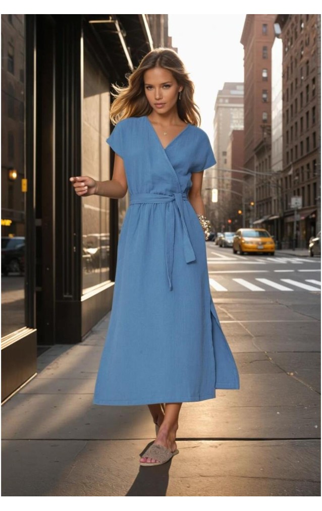 Pasaklı Giyim Kadın %100 Pamuk Müslin Elbise 3612451 İndigo