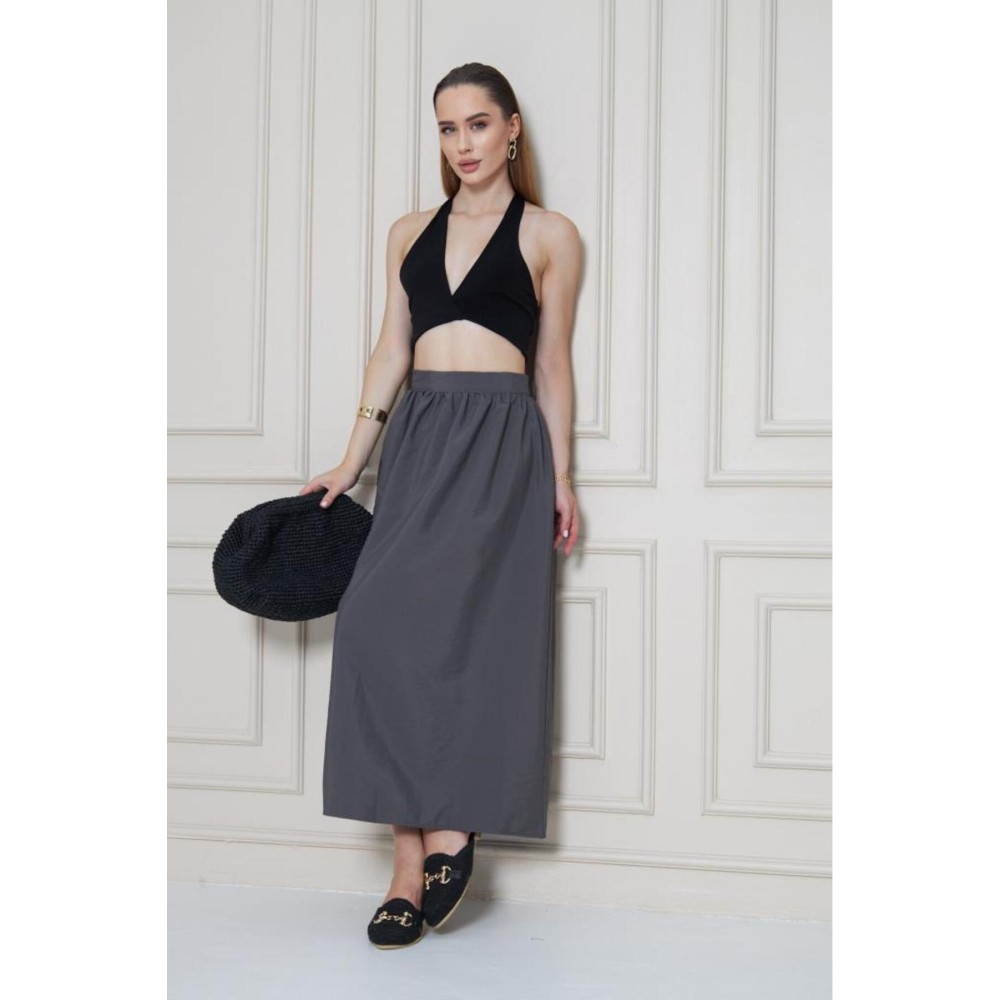 Pasaklı Giyim Pasaklı Giyim Kadın Gri Paraşüt Kumaş Yazlık Gizli Fermuarlı Uzun Etek - Premium Kadın Giyim