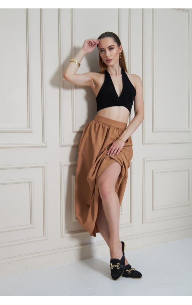 Pasaklı Giyim Kadın Karamel Paraşüt Kumaş Yazlık Gizli Fermuarlı Uzun Etek 3730286