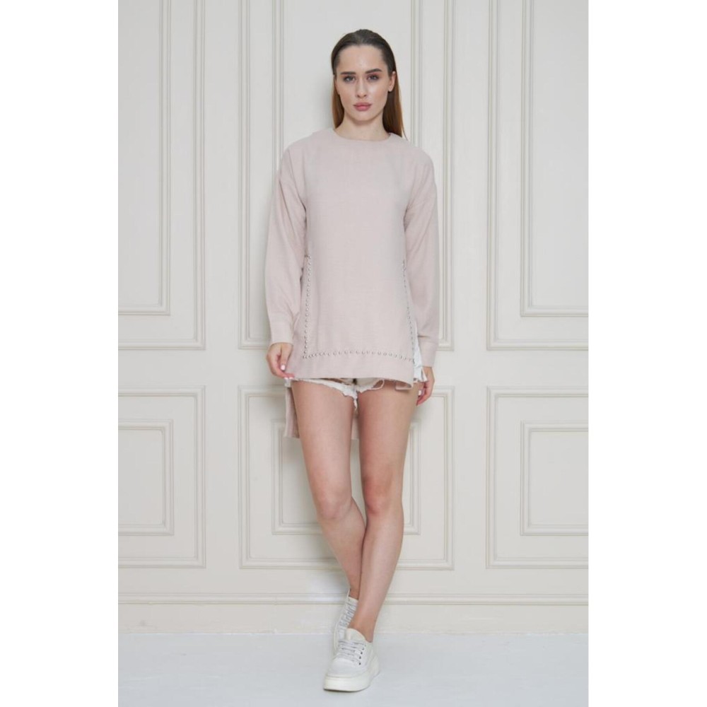 Pasaklı Giyim Pasaklı Giyim Kadın Premium Bambu Keten İncili Tunik Taş - Premium Kadın Giyim