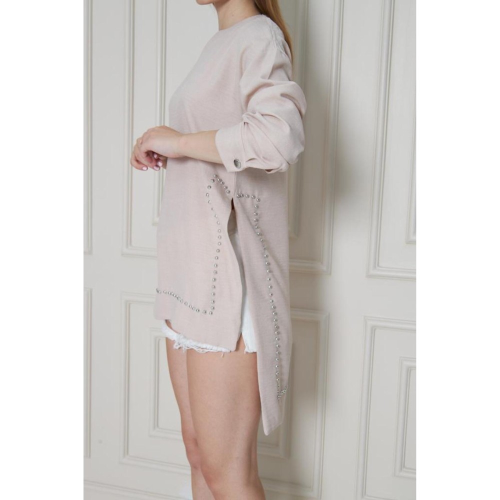 Pasaklı Giyim Pasaklı Giyim Kadın Premium Bambu Keten İncili Tunik Taş - Premium Kadın Giyim