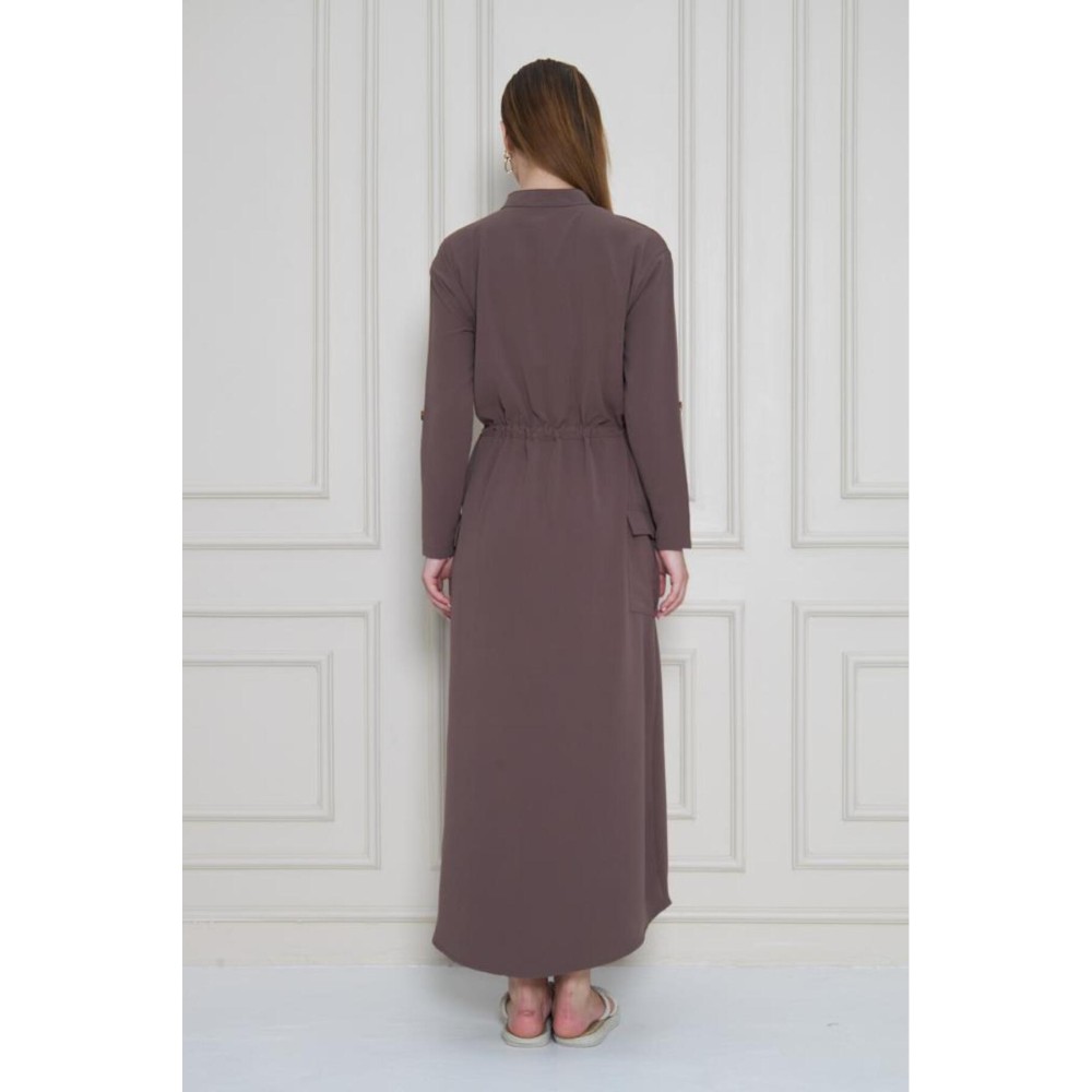 Pasaklı Giyim Pasaklı Giyim Kadın Premium Krep Elbise Kahverengi - Premium Kadın Giyim