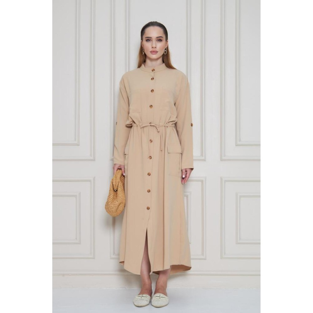 Pasaklı Giyim Pasaklı Giyim Kadın Premium Krep Elbise Bej - Premium Kadın Giyim