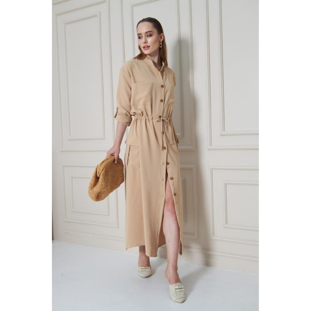 Pasaklı Giyim Pasaklı Giyim Kadın Premium Krep Elbise Bej - Premium Kadın Giyim