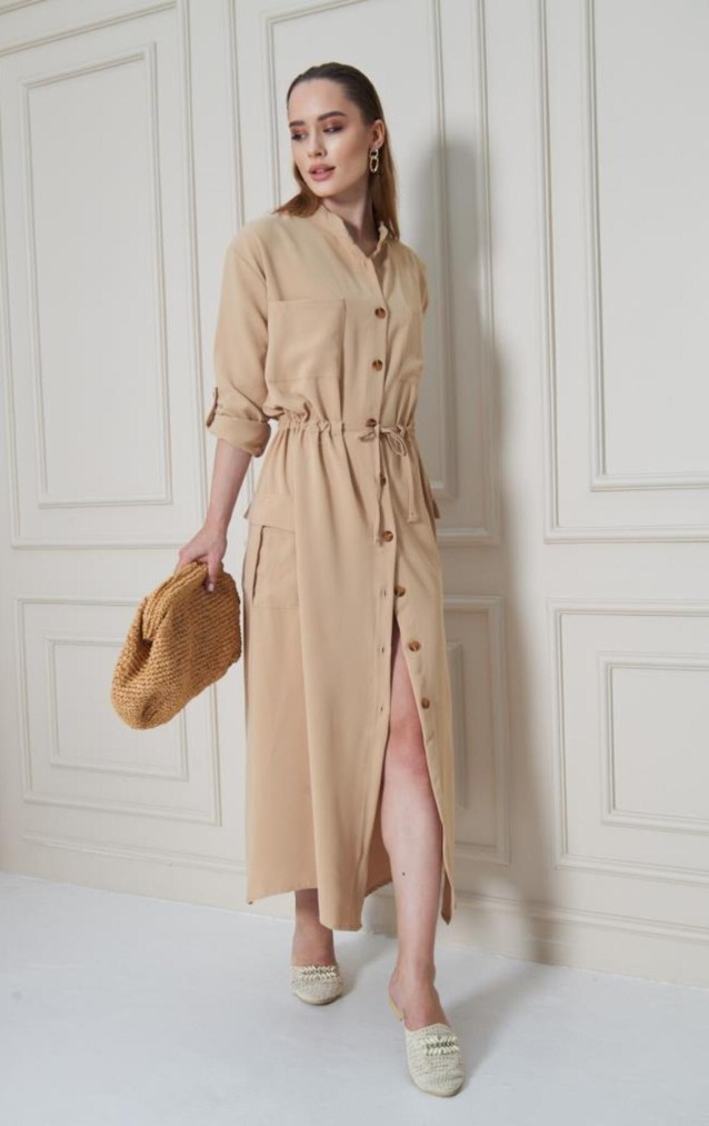 Pasaklı Giyim Kadın Premium Krep Elbise 3734462 Bej